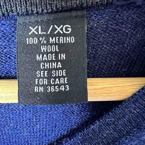 Calvin Klein Sweater Mens Size XL Navy 100% Extra Fine Merino Wool V Neck - Picture 8 of 16